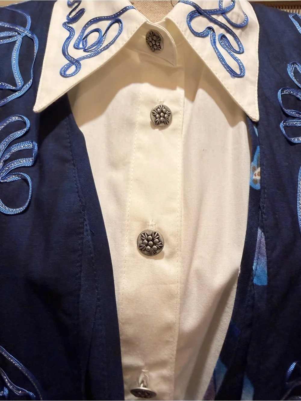 VTG Howard Wolf Dallas Embroidered Floral Back Vest Blouse Skirt Set 3Pc